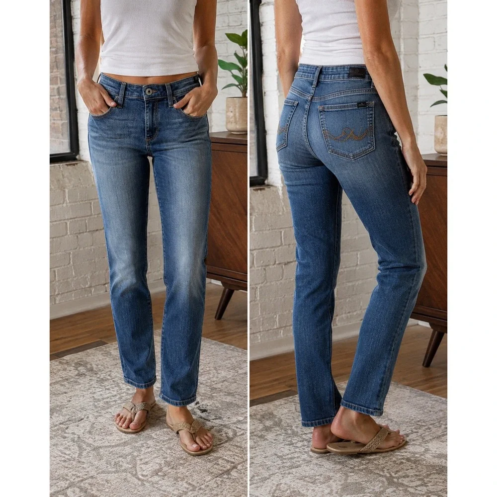 AG Adriano Goldschmied Women 28R Slim Straight Stretch Jeans Medium Wash USA